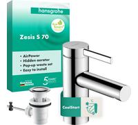 hansgrohe Zesis S Mezclador monomando de lavabo 70 CoolStart con desagüe automático, 74710000, Color: cromado
