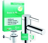 hansgrohe Zesis S Mezclador monomando de lavabo 70 CoolStart con juego de desagüe, 74710000, Color: cromado