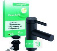 hansgrohe Zesis S mezclador monomando de lavabo 70 CoolStart con juego de desagüe metálico, 74714670, Color: negro mate