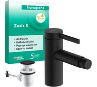 hansgrohe Zesis S mezclador monomando para bidé con desagüe automático, 122mm de proyección, 74200670, Color: negro mate
