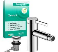 hansgrohe Zesis S mezclador monomando para bidé con desagüe automático metálico, 122mm de proyección, 74201000, Color: cromado