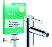 hansgrohe Zesis S mezclador monomando para bidé con juego de desagüe, 122mm de proyección, 74200000, Color: cromado