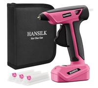 HANSILK Pistola de Silicona Caliente Inalámbrica 2000mAh 30 Barras de Silicona-Pistola de Silicona Caliente Recargable por Type-C Calentamiento Rápido en 15s Ideal para Bricolaje Manualidades-Rosa