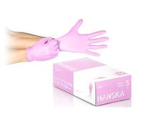 HANSKA 100 Guantes desechables de nitrilo rosas - Sin polvo - Desechables - Ambidiestros - No estériles - Base de goma - Apto para áreas médicas y manipulación de alimentos (100, S)
