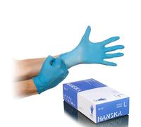 HANSKA Paquete de 100 guantes desechables de nitrilo Azul - Sin polvo - Desechables - Ambidiestros - Base de goma - Apto para uso médico y manipulación de alimentos (100, L)
