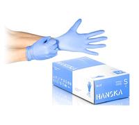 HANSKA Paquete de 100 guantes desechables de nitrilo Azul - Sin polvo - Desechables - Ambidiestros - Base de goma - Apto para uso médico y manipulación de alimentos (100, S)
