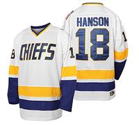 Hanson Brother 16 Jack 17 Steve 18 Jeff Charlestown Chiefs - Camisetas de hockey con costuras, 18 Blanco, Large