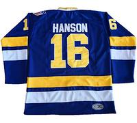 Hanson Brother 16 Jack 17 Steve 18 Jeff Charlestown Chiefs - Camisetas de hockey de película cosidas, 16 Azul, Large