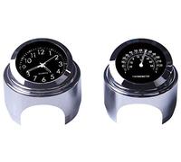 HANSWDEU Reloj de Manillar de Motocicleta y termómetro Universal de 7/8" Manillar de Motocicleta Impermeable (Negro)