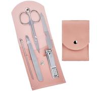 HANTEKAS Juego de manicura profesional de viaje, kit de 5 piezas de manicura de acero inoxidable, kit de aseo para mujeres y hombres, kit de aseo con herramientas para el cuidado de las uñas, tijeras