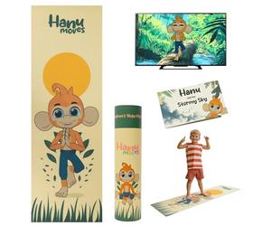 Hanu - Juego de esterilla de yoga y libro de cuentos para niños: yoga para niños, ejercicios de respiración, cuento a la hora de dormir, movimiento equilibrado juguetón, unión entre padres e hijos