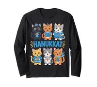 Hanukkah Cat Menorah Gatos Divertidos Judaísmo Manga Larga