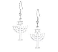 Hanukkah - Pendientes colgantes de menorá judía para mujer, diseño de estrella de David con vela, joyería de Janucá, regalos, Acero inoxidable, Sin piedra preciosa