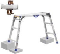 Hanured® Plataforma de Trabajo 100x30cm, Escaleras Plegables Aluminio de 2 peldaños, Altura de Todas Las Patas Ajustable, soporta hasta 150kg