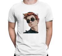 HANUTEBA Good Omens T Shirt Crowley and Aziraphale Awesome Artwork Printed Tshirt for Man White L