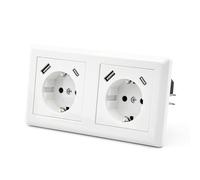 HANYEAL Enchufe Schuko de 2 enchufes de cristal empotrado, con placa de cristal, doble enchufe de pared, 16 A, cable alargador estándar de la UE, color blanco