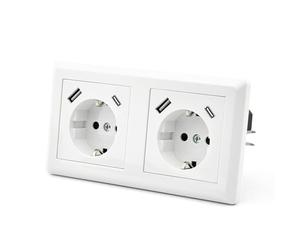 HANYEAL Enchufe Schuko de 2 enchufes de cristal empotrado, con placa de cristal, doble enchufe de pared, 16 A, cable alargador estándar de la UE, color blanco