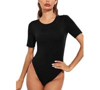 Hanyomo Mujeres Body de manga corta Básico Elástico Camisetas Yoga Tops Informal Mono Negro S