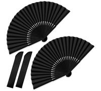 Hanyousheng Abanico Negro, 2 Piezas Abanico de Mano Plegable, Abanico Pequeño Portátiles, Abanico Verano, Abanicos Chinos para Boda, Baile, Iglesia, Fiesta, Regalos y Decoración de Pared