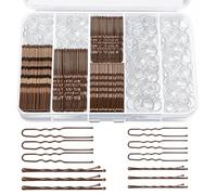 Hanyousheng Horquillas Pelo Mujer 400 Piezas 100 Pasadores 2 Pulgadas 2.75 Pulgadas 100 Clips U 2 Pulgadas 2.36 Pulgadas 200 Gomas Elásticas Con Caja Organizadora Marrón