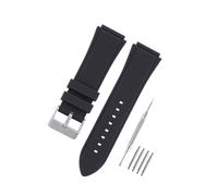 HANYTON Correa de repuesto de goma de silicona suave compatible con GUESS Watch Series de 45 mm W0247G3 W0040G3 W0040G7, color negro (hebilla negra/plateada)