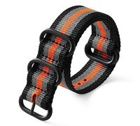 HANYTON Correas de reloj - Correas de nailon balístico militar con hebilla negra de alta gama y ancho (18 mm, 20 mm, 22 mm o 24 mm) (24 mm, negro/gris/naranja)