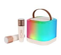 Hanzete - Mini máquina de karaoke, micrófono inalámbrico y altavoz con 2 micrófonos recargables, luz LED de color, micrófono de mano, altavoz de karaoke, fiesta de cumpleaños, escritorio, fitness, al