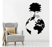 HANZHAO Planeta Tierra Árbol Etiqueta de la Pared Globo del Mundo Etiqueta de la Pared de Vinilo Arte geográfico Señales ecológicas para el hogar Dormitorio Decoración del Aula Corte 57X34CM