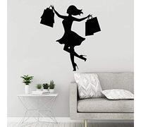 HANZHAO Vinilo Adhesivo de Pared Silueta niña Mujer Pegatina de Bolso Mural Centro Comercial Tienda Mercado Ventana decoración de Vidrio en casa Decorar manualmente su Propia habitaci 57x61 cm