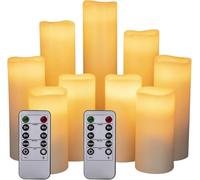 HANZIM LED Velas sin Llama 4 "5" 6 "7" 8 "9" Juego de 9 Pilas de Cera Real no de plástico 10 Teclas con 2/4/6/8 Horas Función del Temporizador 300+ Horas (9x1, Marfil)
