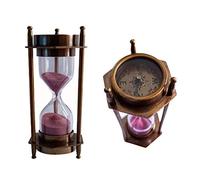 Hanzla Collection Reloj de Arena Decorativo de latón con brújula marítima Antigua de 5 Pulgadas