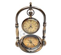 Hanzla Collection Reloj de mesa náutico con base de brújula marítima, reloj de barco, reloj de escritorio colgante de latón antiguo, reloj de bolsillo Victoria London, reloj decorativo vintage para tu