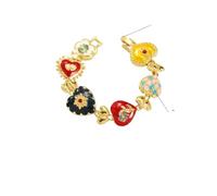 Hao Wu Xuan 2025 Trendy Boho-Chic Pulsera de declaración Floral LIC con Goteo de Aceite en Forma de corazón para Mujeres Joyería Boutique de Fiesta
