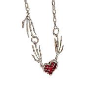 Hao Wu Xuan Cadena de Cuerda Gótica Garra Fantasma Collar de Corazón Rojo Collares de Cadena de Amor Oscura Irregular Punk Harajuku Gótico Colgante Gran Corazón Regalo