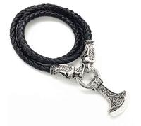 Hao Wu Xuan Cadena de Cuerda Nostalgia Símbolo de Kolovrat Hacha eslava Perun Colgante Ancla de Barco Runa Cabezas de Lobo vikingas Collar de Cuero Collar Sautoir Regalo Largo