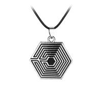 Hao Wu Xuan Collar Colgante con Logo KPOP Star Exo Maze Nacklace para Mujeres Hombres Cuerda de Cuero Kris Kai Xiumin Fans Gift Moda Geométrica Joyería