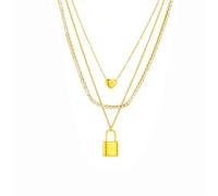 Hao Wu Xuan Collar Colgante de Cerradura Grande de Acero Inoxidable 316L para Mujeres Lujo 3 en 1 Cadenas de Cristal de circón Joyería Regalos de cumpleaños
