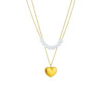 Hao Wu Xuan Collar Colgante de corazón de Perla Grande de Acero Inoxidable 316L para Mujeres Moda Niñas Cadenas Multicapa Joyería Regalos de cumpleaños