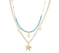 Hao Wu Xuan Collar Colgante de Estrella de mar de Doble Capa de Concha Turquesa de Acero Inoxidable 316L Girl Trend Fashion Neck Chain Jewelry Gift