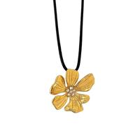 Hao Wu Xuan Collar con Colgante de circonita de Flor de Hibisco Vintage Chapado en Oro sin deslustre Acero Inoxidable Elegantes Accesorios de joyería