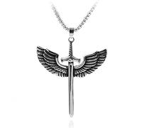 Hao Wu Xuan Collar con colgante de espada de alas de ángel de acero inoxidable, colgante de cruz de estilo gótico vintage con cadena, regalo de joyería para hombres y mujeres