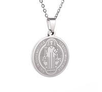 Hao Wu Xuan Collar con Colgante de Medalla de la Cruz de San Benito de Acero Inoxidable clásico para Hombres y Mujeres Joyería de Amuleto de Exorcista de Moda