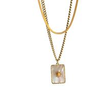 Hao Wu Xuan Collar Cuadrado de Concha de Doble Capa Chapado en Oro de Verano sin deslustre Joyería de Banquete Minimalista de Acero Inoxidable