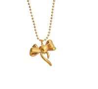 Hao Wu Xuan Collar de Cadena de Cuentas con Colgante de Lazo Elegante de Acero Inoxidable para Mujeres Chapado en Oro sin deslustre Regalos de joyería romántica Gratis