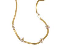 Hao Wu Xuan Collar de Cadena de Hoja de Flor de Concha Blanca Bohemia Chapado en Oro sin deslustre joyería de Acero Inoxidable para Mujeres Banquete