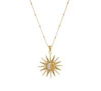 Hao Wu Xuan Collar de Colgante de Sol de Concha de circón Vintage de Acero Inoxidable Chapado en Oro sin deslustre Regalo de joyería para Mujeres