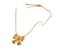 Hao Wu Xuan Collar de Hoja Colgante de Mariposa con Lazo clásico Chapado en Oro sin deslustre de Acero Inoxidable Delicado Joyería de Lazo