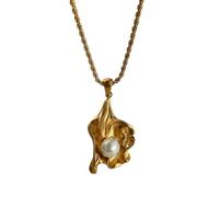Hao Wu Xuan Collar de Perlas Naturales Barroco Irregular Vintage francés Anillo Chapado en Oro Conjunto de joyería de Acero Inoxidable sin deslustre