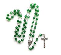 Hao Wu Xuan Collar de Rosario acrílico Verde con Cadena de Cuerda, Colgante de Cruz Vintage Largo para Hombres, Moda para Mujeres, Adornos de oración para Iglesia