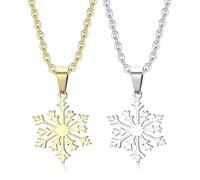 Hao Wu Xuan Collar minimalista con colgante de copo de nieve para mujeres y hombres, acero inoxidable, cadena ajustable de 45-50 cm, estilo ligero de invierno, juego de 2 piezas